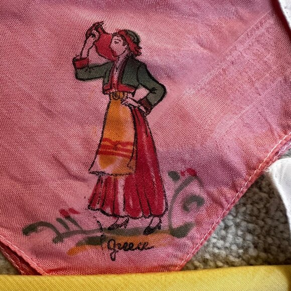 Vintage 60s Silk Hand-Painted Handkerchiefs from Greece Greek Figures Tableau - Picture 3 of 6